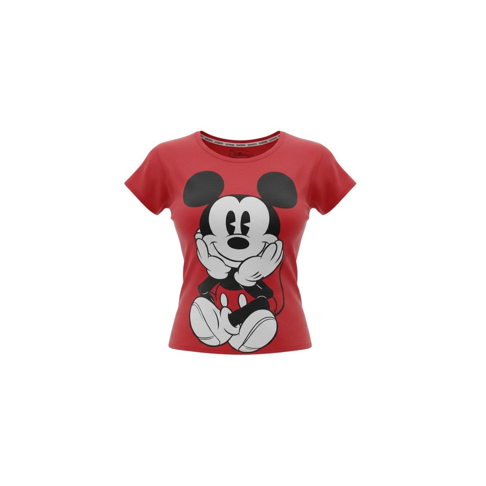 Disney Mickey Mouse Graphic Tee Womens Small Red Short Sleeve V-Neck Shirt